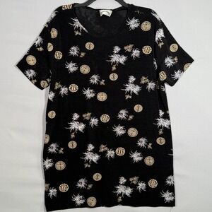 Vintage 90s Frazier Lawrence Shirt Women XL‎ Black Floral Asian Black Gold White